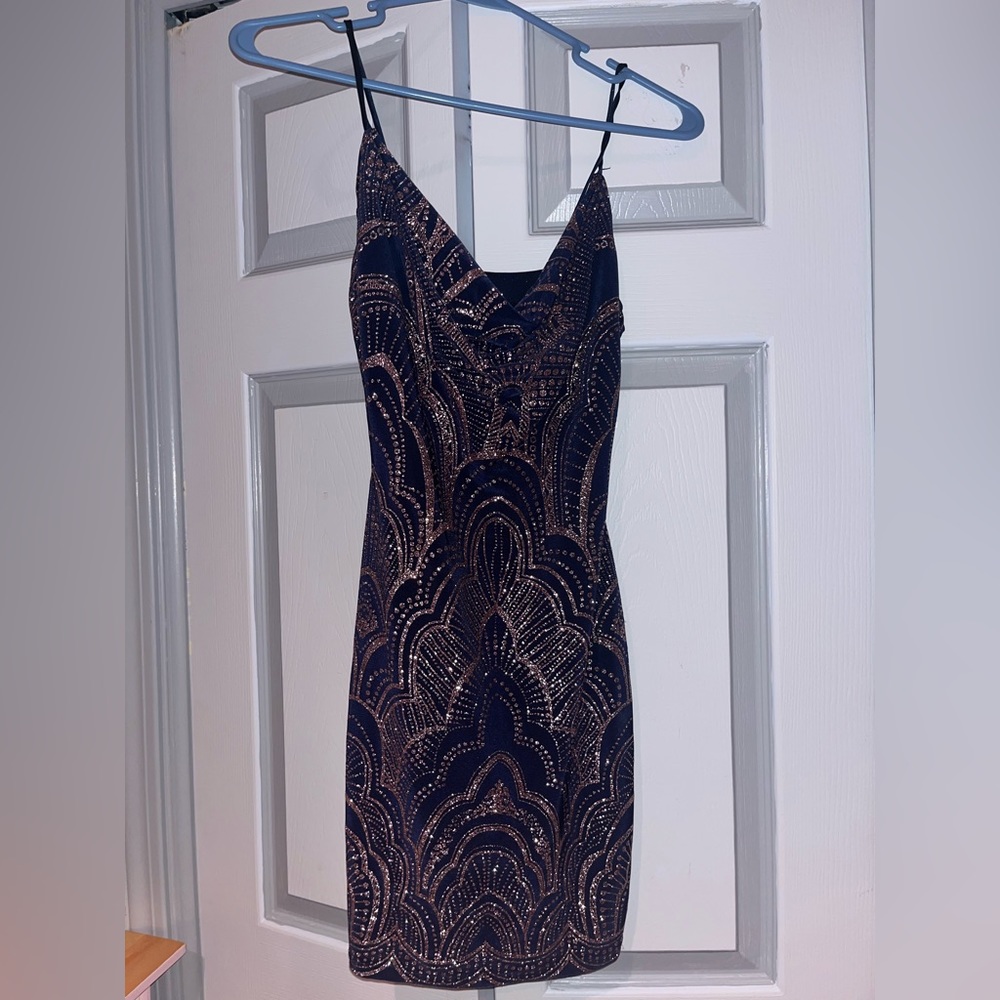 Blue and Gold Cocktail Dress
